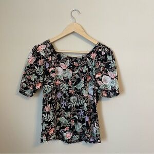 Vintage Floral Black Women's Top - Size XS-S